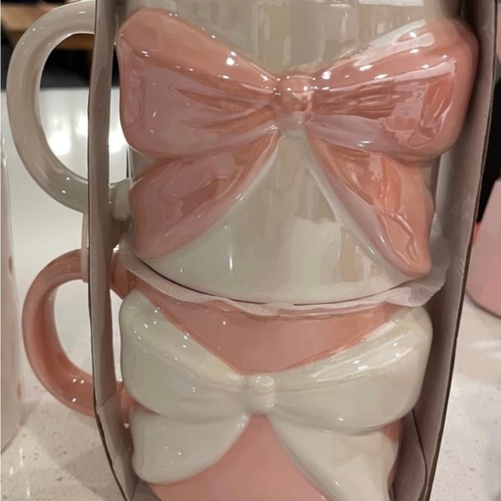 Pink and White Bow Ceramic Mugs